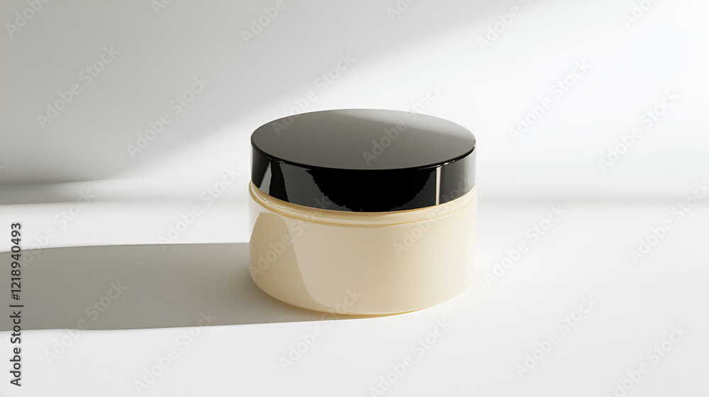 Cream jar with black lid on a white background. Perfect for skincare or beauty product mockups. Cream jar with black lid on a white background. Perfect for skincare or beauty product mockups.