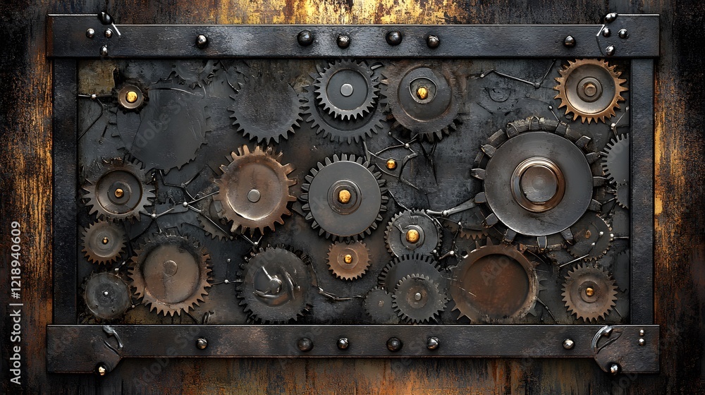 Rustic Metal Gear Panel Steampunk Cogs Artwork Rustic Metal Gear Panel Steampunk Cogs Artwork