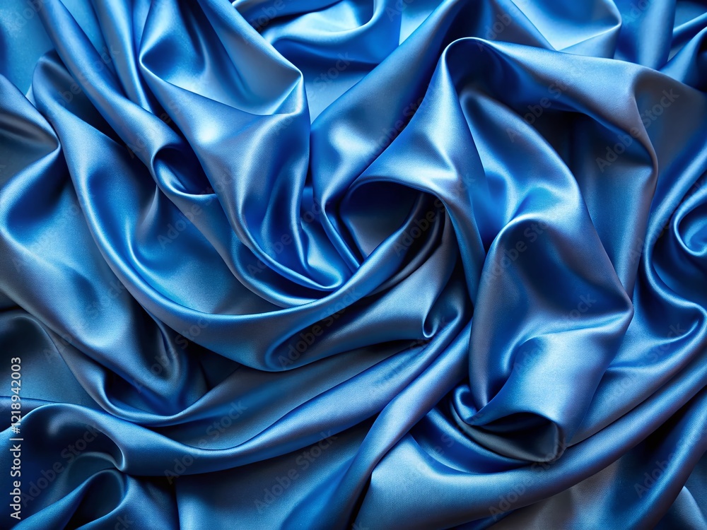 Fototapeta premium Luxurious Blue Satin Fabric Texture Background - Elegant Draped Cloth for Fashion Design & Presentations