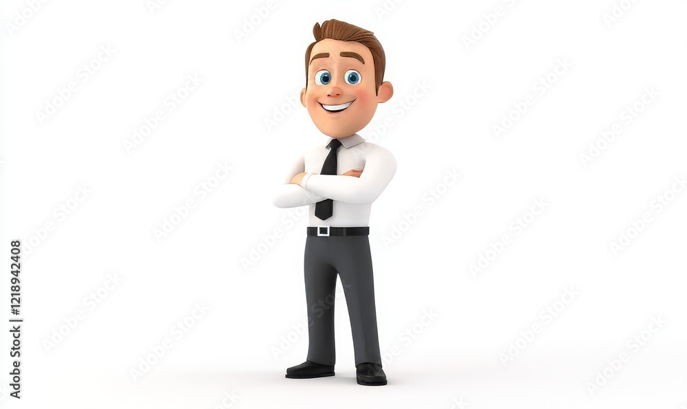 Happy Smiling Cartoon Office Worker 3D Character in Business Attire Standing with Arms Crossed on White Background - Engaging Business Concept Illustration for Corporatesc, Generative AI Happy Smiling Cartoon Office Worker 3D Character in Business Attire Standing with Arms Crossed on White Background - Engaging Business Concept Illustration for Corporatesc, Generative AI