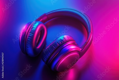 Vibrant headphones on a colorful background showcasing modern design and technology for music lovers photo