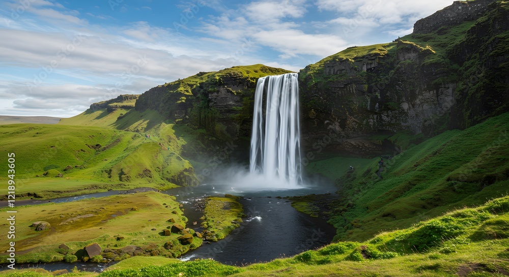 Fototapeta premium Majestic Waterfall Cascading Through a Serene Forest