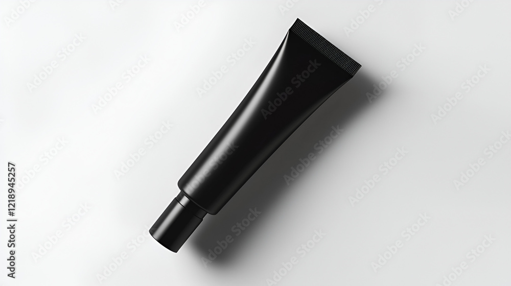 Fototapeta premium Sleek black cosmetic tube on white background. Perfect for product packaging design mockups.