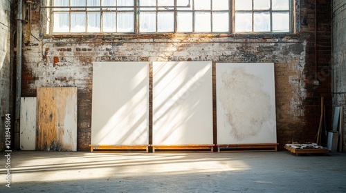 Sunlit Artist's Studio with Blank Canvases