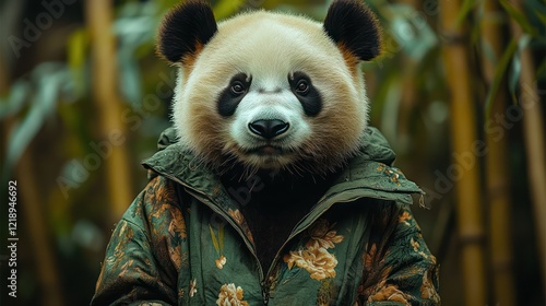 Panda in a Jacket: A Stylish Bamboo Forest Dweller photo