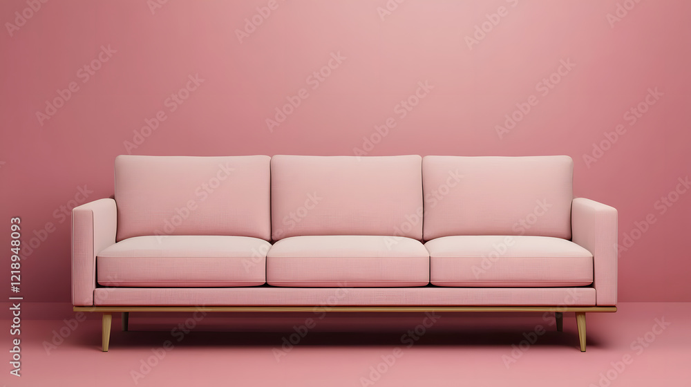 Modern pink sofa in minimalist living room furniture showcase contemporary design indoor setting front view Modern pink sofa in minimalist living room furniture showcase contemporary design indoor setting front view
