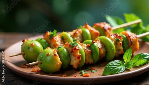 Green hara bhara kebab skewered on bamboo sticks, green, stick, bamboo photo