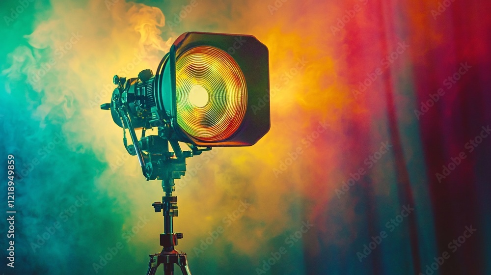 Cinematic lighting equipment with colorful smoke. Cinematic lighting equipment with colorful smoke.