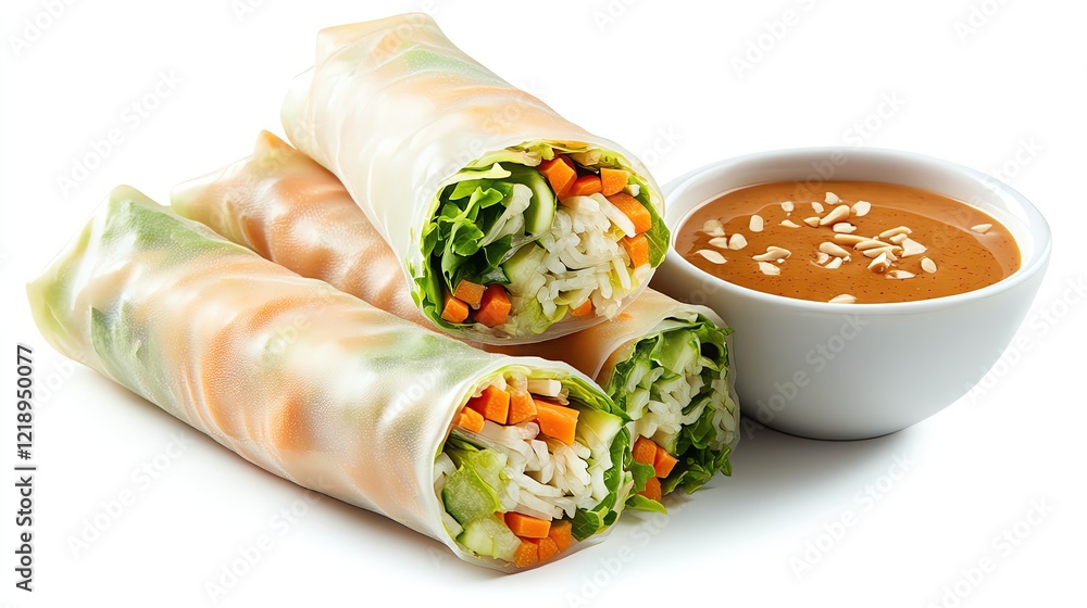 Fresh vegetable spring rolls with dipping sauce. Fresh vegetable spring rolls with dipping sauce.