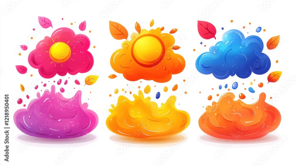 Colorful Abstract Splashes with Autumn Leaves Colorful Abstract Splashes with Autumn Leaves