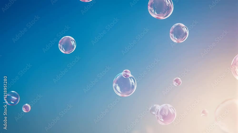 Dreamy Bubbles Floating Among Colorful Soft Clouds in Sky Dreamy Bubbles Floating Among Colorful Soft Clouds in Sky