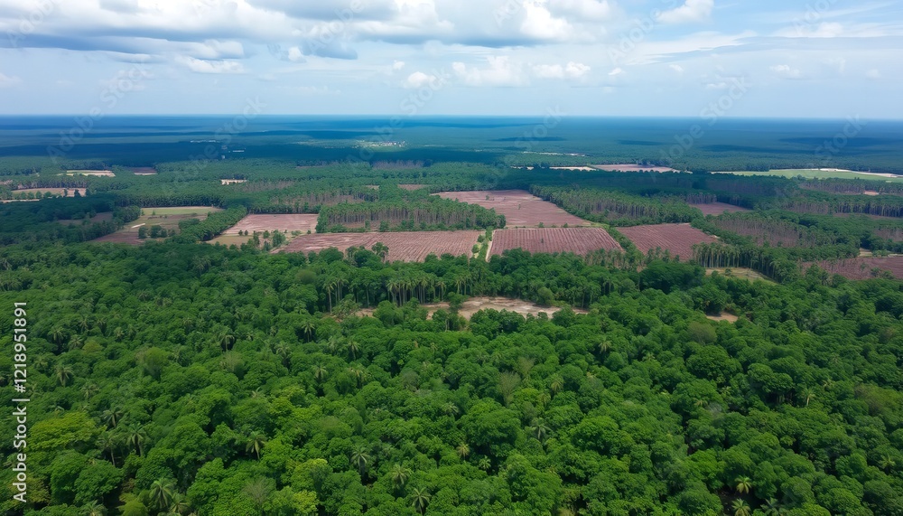 Aerial View Lush Tropical Rainforest Deforestation Palm Oil Plantation Agriculture Fields Green Canopy Nature Landscape Environmental Conservation Aerial View Lush Tropical Rainforest Deforestation Palm Oil Plantation Agriculture Fields Green Canopy Nature Landscape Environmental Conservation