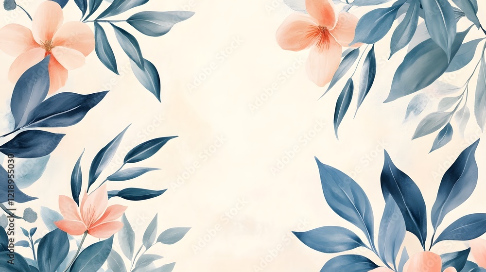 Fototapeta premium Elegant Floral Background with Soft Colors and Artistic Leaves