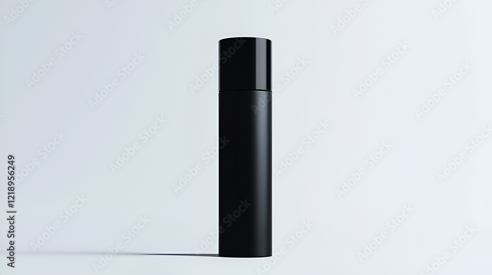 Sleek black cylindrical container on a white background. Perfect for product display or minimalist designs. Sleek black cylindrical container on a white background. Perfect for product display or minimalist designs.