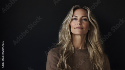 confident woman portrait against black background photo