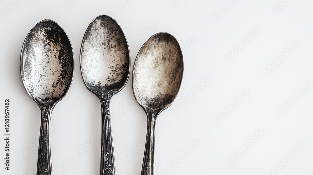 A shiny silver spoon on a white isolated background, perfect for kitchen-related content