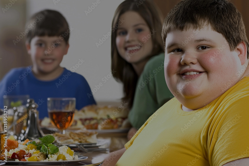 Family gathering around dinner table with smiles Family gathering around dinner table with smiles