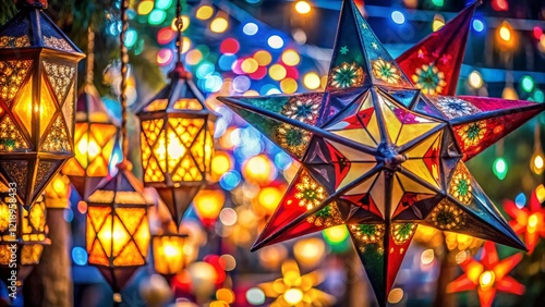 Macro Festive Christmas Parol Lanterns Night Celebration photo