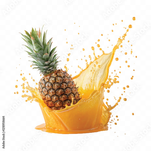 realistic 3d orange pineapple juice splash isolated on white backgrund