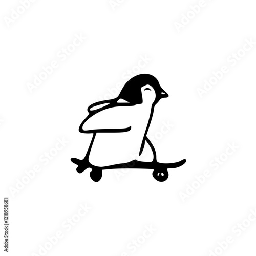 a drawing of a cute penguin on a skateboard