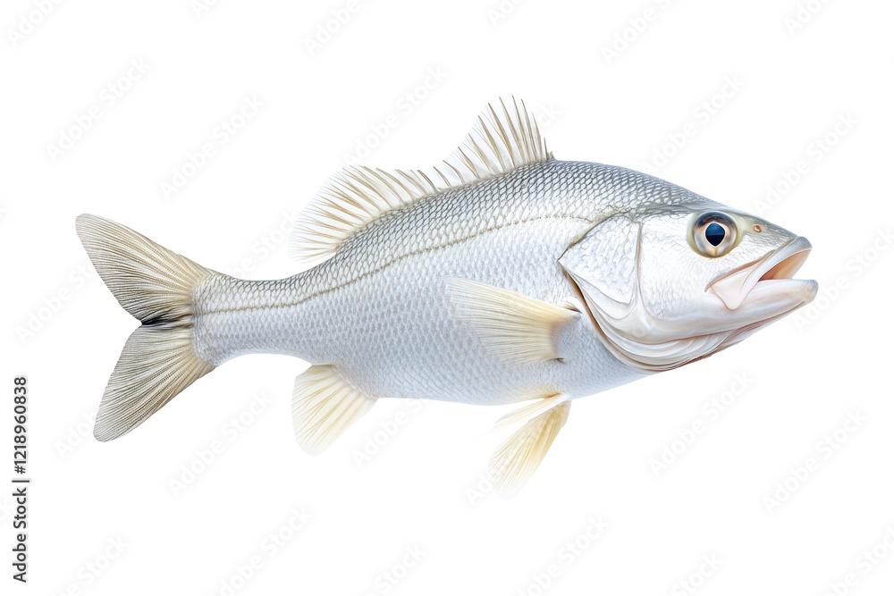 Fototapeta premium Freshwater Walleye fish with vivid golden fins and detailed scales isolated on white transparent background.