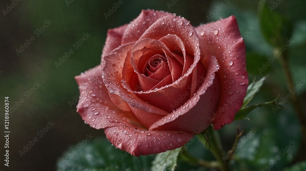 Beautiful pink rose with water droplets, fresh and vibrant atmosphere, blurred natural background, copy space Beautiful pink rose with water droplets, fresh and vibrant atmosphere, blurred natural background, copy space