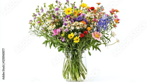Wallpaper Mural A colorful bouquet of fresh wildflowers in a glass vase on a white isolated background Torontodigital.ca