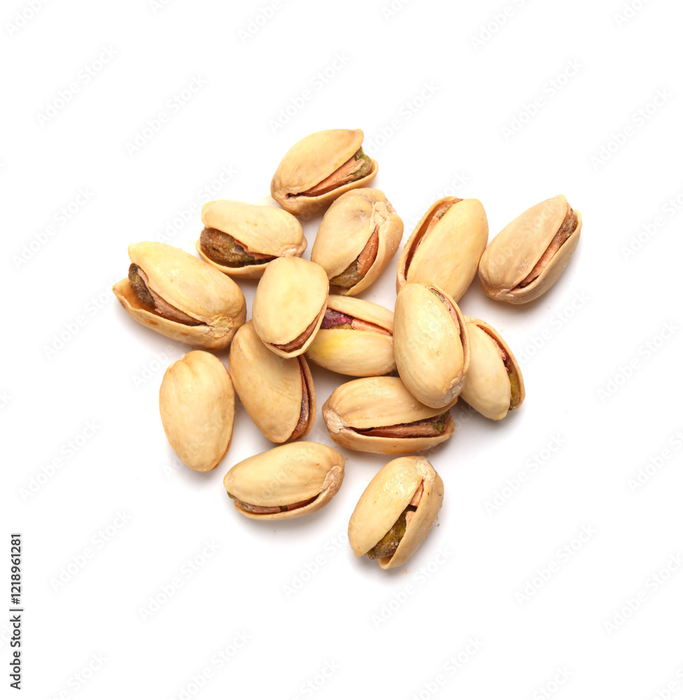 set of pistachios on white background set of pistachios on white background