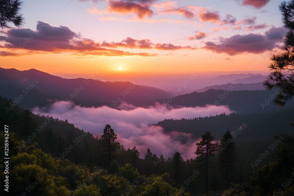 Naklejka premium sunset in the mountains, Generative AI