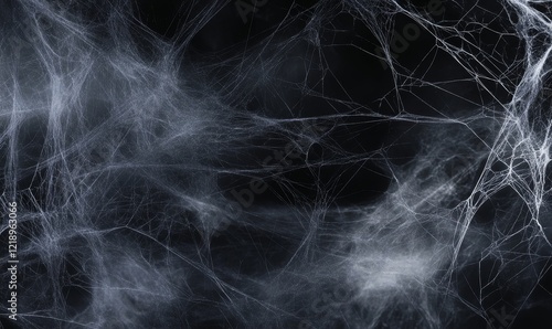 Eerie Spider Webs in Dark Panorama - Creepy Halloween Night Background Template, Generative AI