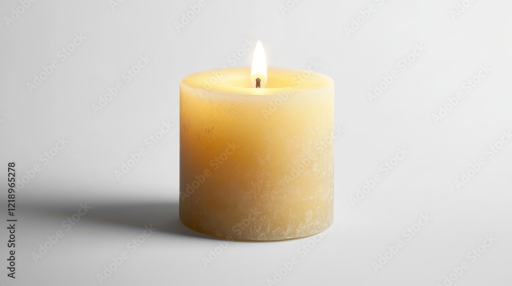 A beautifully designed candle with a soft flame, placed on a white isolated background A beautifully designed candle with a soft flame, placed on a white isolated background