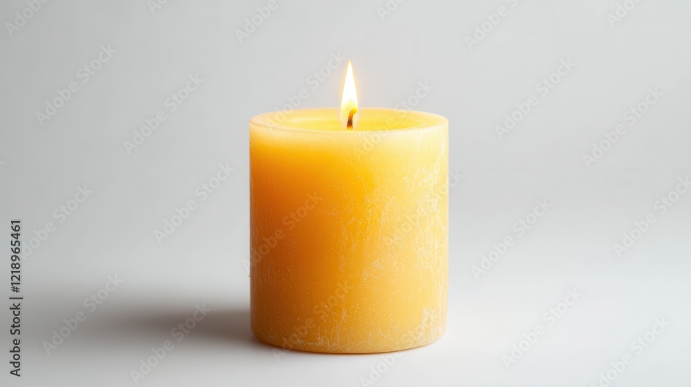 A beautifully designed candle with a soft flame, placed on a white isolated background A beautifully designed candle with a soft flame, placed on a white isolated background