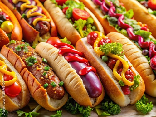 Macro Photography of a Colorful Hot Dog Collection, Isolated on White Background photo