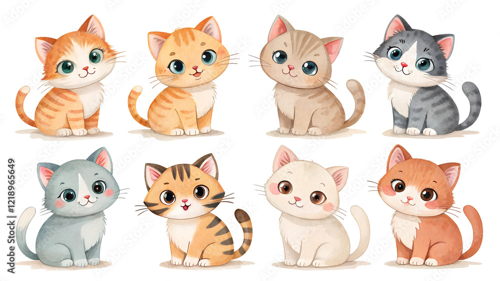 Eight set animals cats isolate on transparent background
Eight set animals cats isolate on transparent background