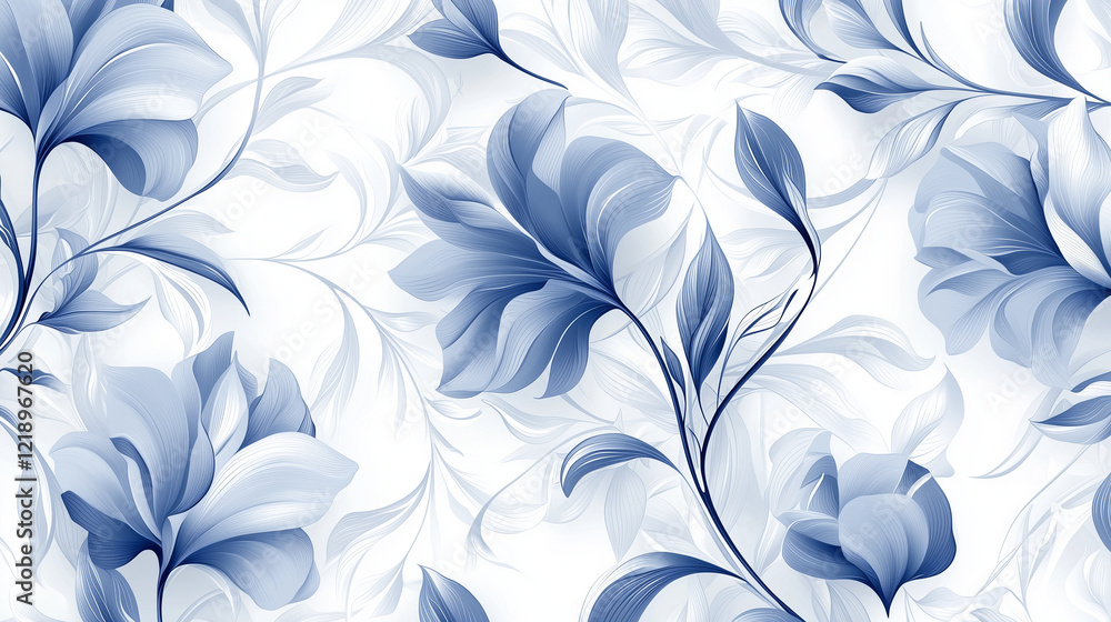 Art Nouveau Seamless Fabric Pattern in White and Blue Art Nouveau Seamless Fabric Pattern in White and Blue