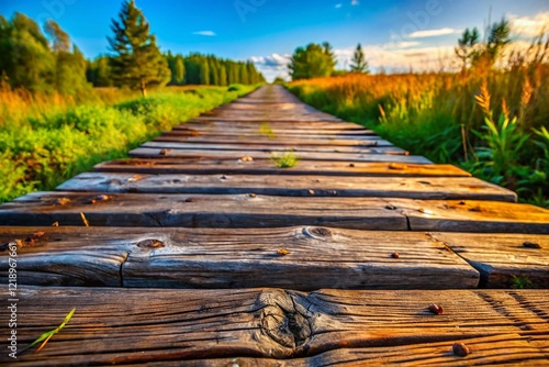 Macro Photography: Rustic Wooden Pedestrian Path, Northern Russia Style photo