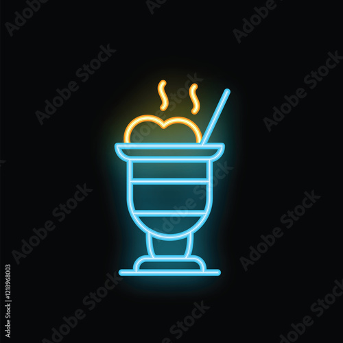 Glowing neon sign representing a calabash for drinking mate, a traditional south american caffeine rich infused drink