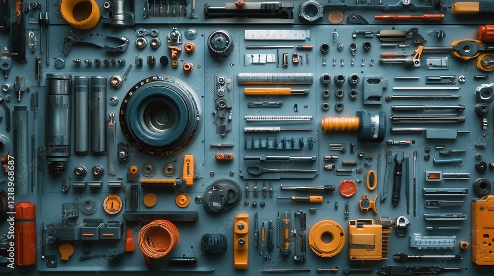 Organized Collection Of Tools And Mechanical Parts Organized Collection Of Tools And Mechanical Parts