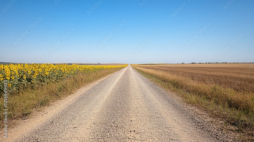 Sunflowers and Country Road in Summer Sunflowers and Country Road in Summer