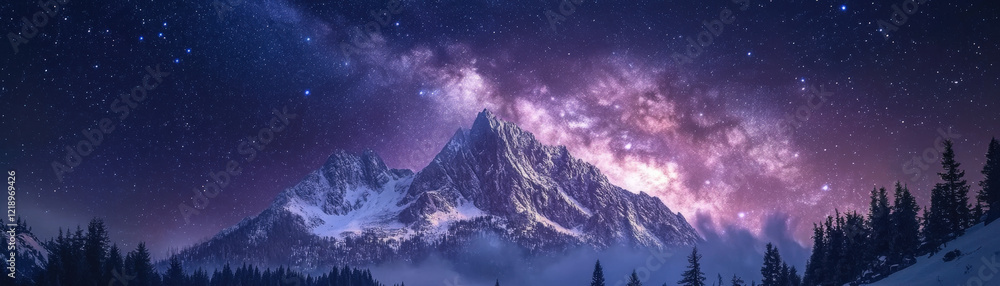 Fototapeta premium Mountain night sky view nature landscape stars