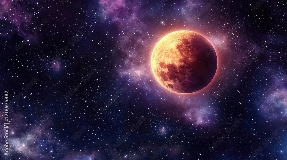 A blood moon during a lunar eclipse, surrounded by faint stars. A blood moon during a lunar eclipse, surrounded by faint stars.