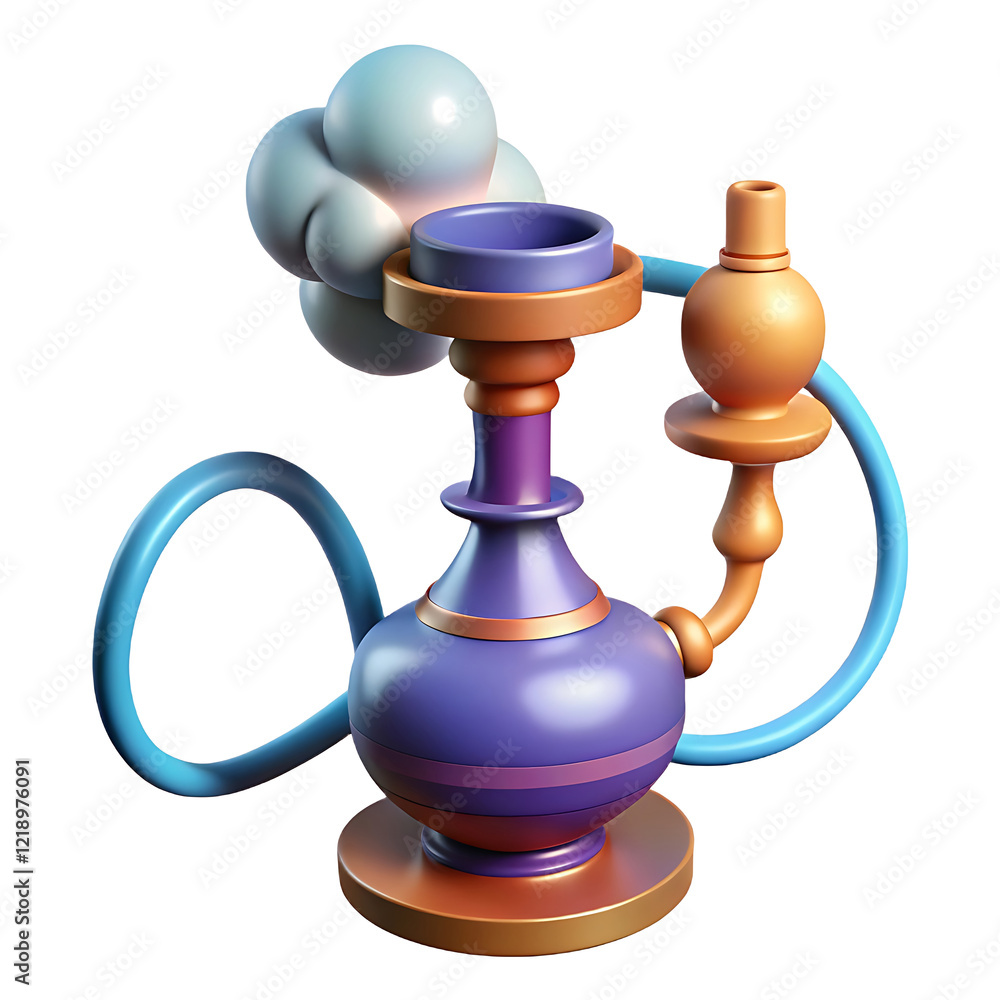 A 3D Render of a Colorful Cartoon Hookah with Smoke A 3D Render of a Colorful Cartoon Hookah with Smoke
