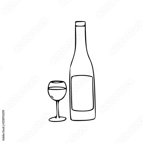 a line drawing of a bottle and glass of wine