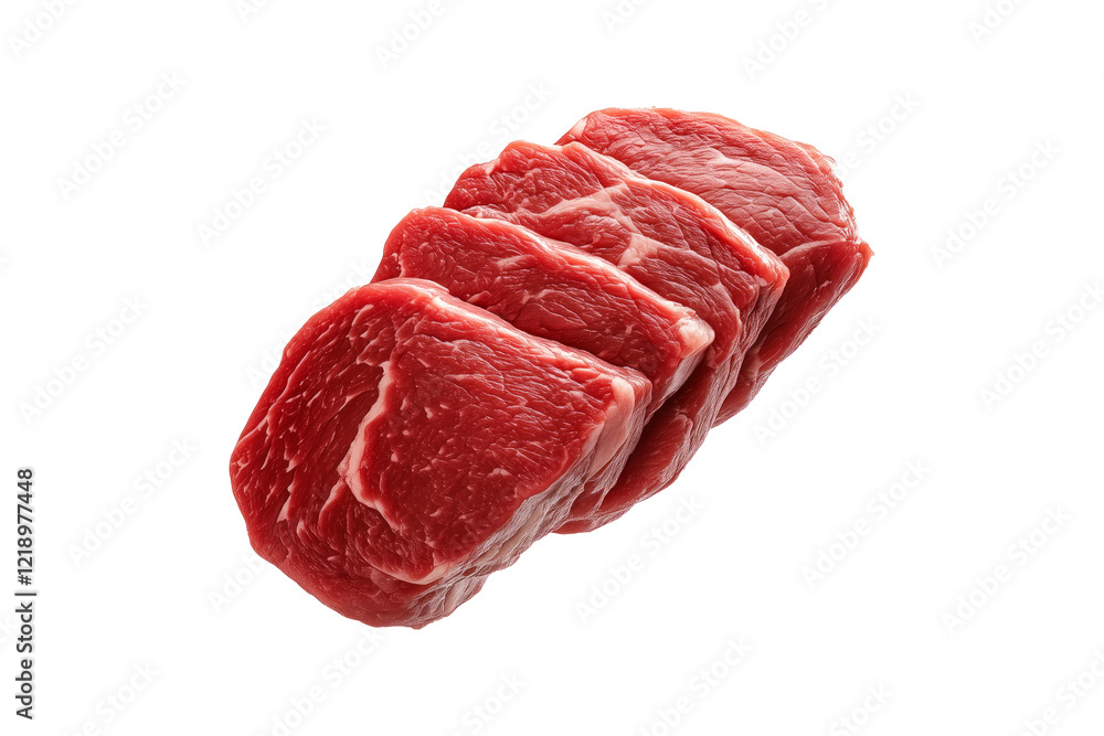 Closeup pork tenderloin steak showcasing marbled texture isolated on white background, emphasizing freshness and quality. Closeup pork tenderloin steak showcasing marbled texture isolated on white background, emphasizing freshness and quality.