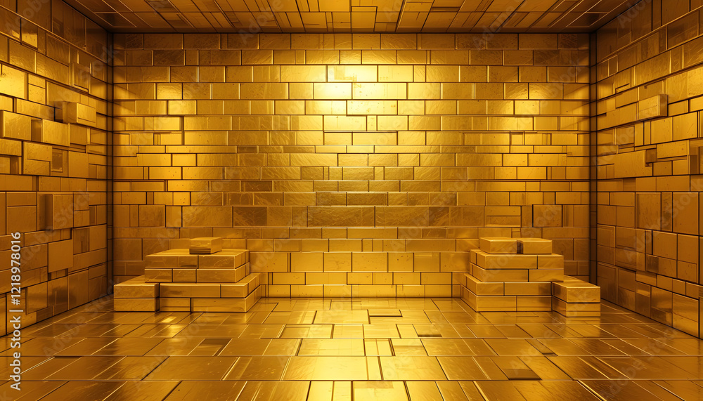 Obraz premium Luxurious Gold-Tiled Room with Elevated Platforms