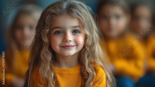 Smiling girl in yellow sweater	