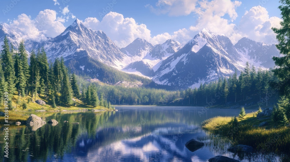 Serene Mountain Lake Reflection: A Breathtaking Digital Landscape Serene Mountain Lake Reflection: A Breathtaking Digital Landscape