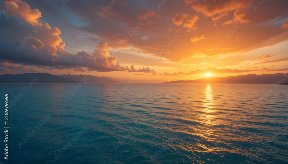 Obraz premium Stunning Sunset over a Calm Ocean with Dramatic Clouds