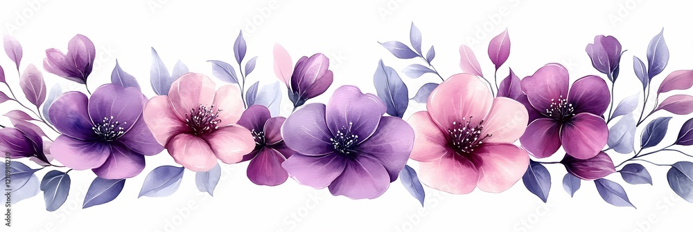 Obraz premium Elegant Watercolor Floral Border with White Copy Space