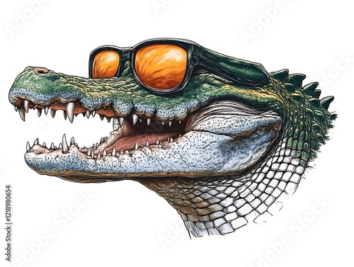 Cool Gator: A Detailed Hand-Drawn Illustration of a Crocodile Wearing Sunglasses